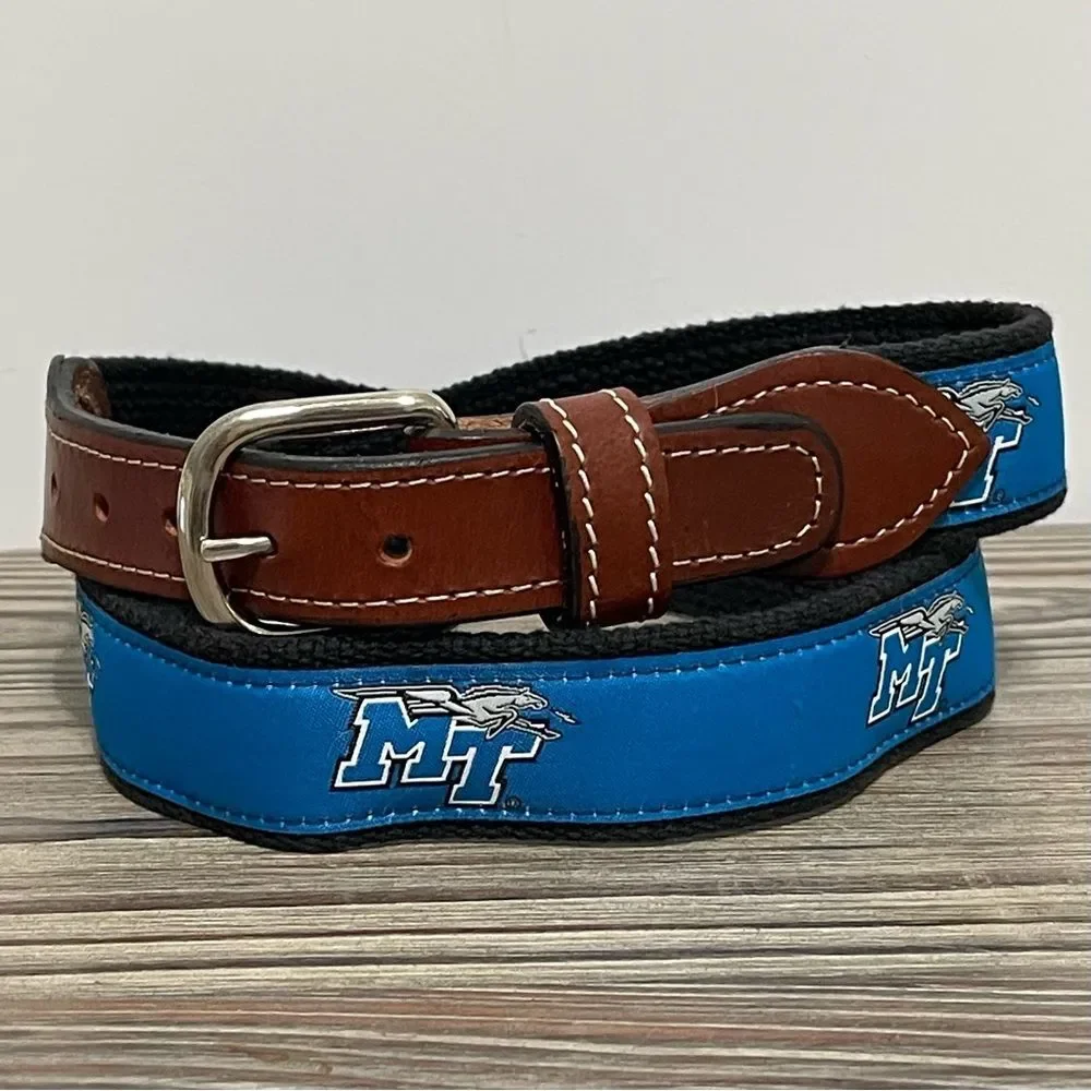Middle Tennessee State University Blue Logo Canvas Golf Belt Men 32 Leather Trim